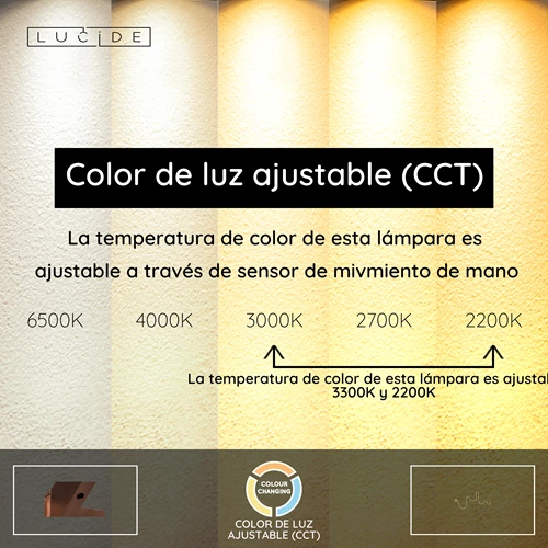 Lucide JANDERIN - Lámpara de pared - LED Regul. - CCT - 1x48W 2200K/3300K - Sensor de movimiento de mano - Champán Color | Vibes - USP